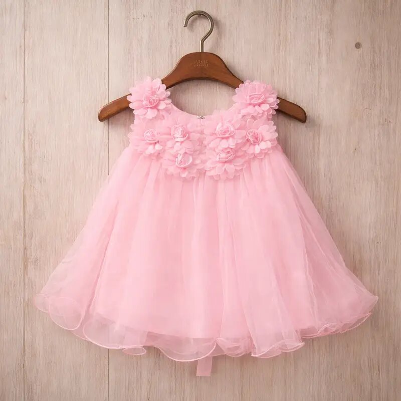 Beatiful Baby Pink Aline  Net Frock Sleeves for Girls | Elegant Baby Pink Dress for Kids | Stylish Sleeveless frock