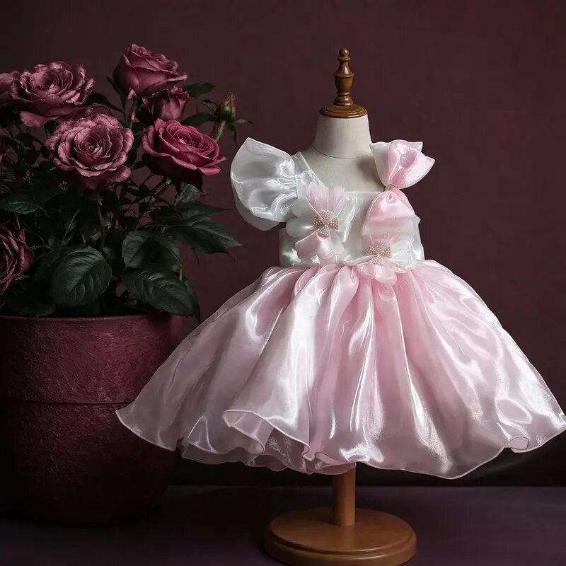 Beatiful White with Pink Stain Frock Sleeves for Girls | Elegant  Dress for Kids | Stylish Sleeveless frock