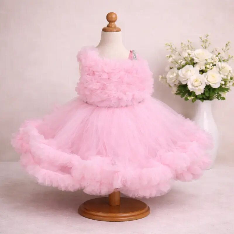 Beatiful Baby Pink Net Frock Sleeves for Girls | Elegant Baby Pink Dress for Kids | Stylish Sleeveless frock