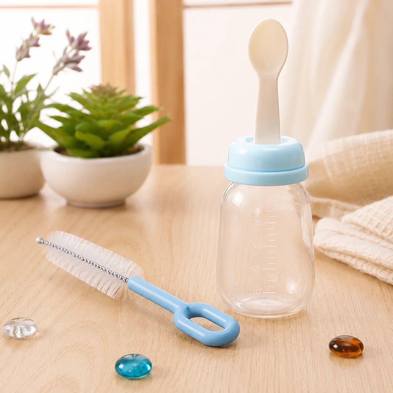 Baby Feeding Spoon Bottle with Cleaning Brush BPA Free