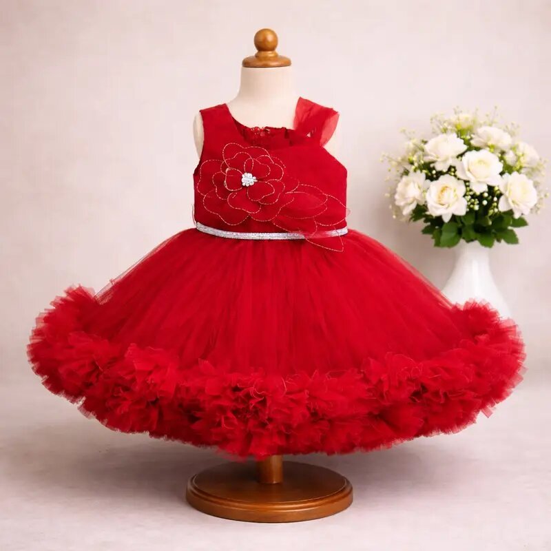 Beatiful Red Net Frock Sleeves for Girls | Elegant  Dress for Kids | Stylish Sleeveless frock