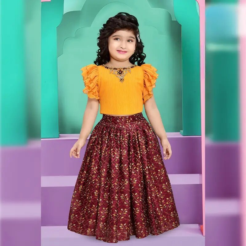 Party Wear premium choli with cute puff sleeves and dupatta yellow