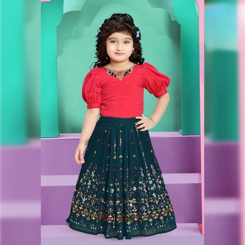 Party Wear premium choli with cute puff sleeves and dupatta