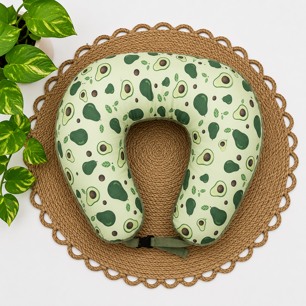 Microfibre and Pure kapok (ilavam panjju) feeding pillow for new moms (C Type Feeding Pillow)- Green Avocado
