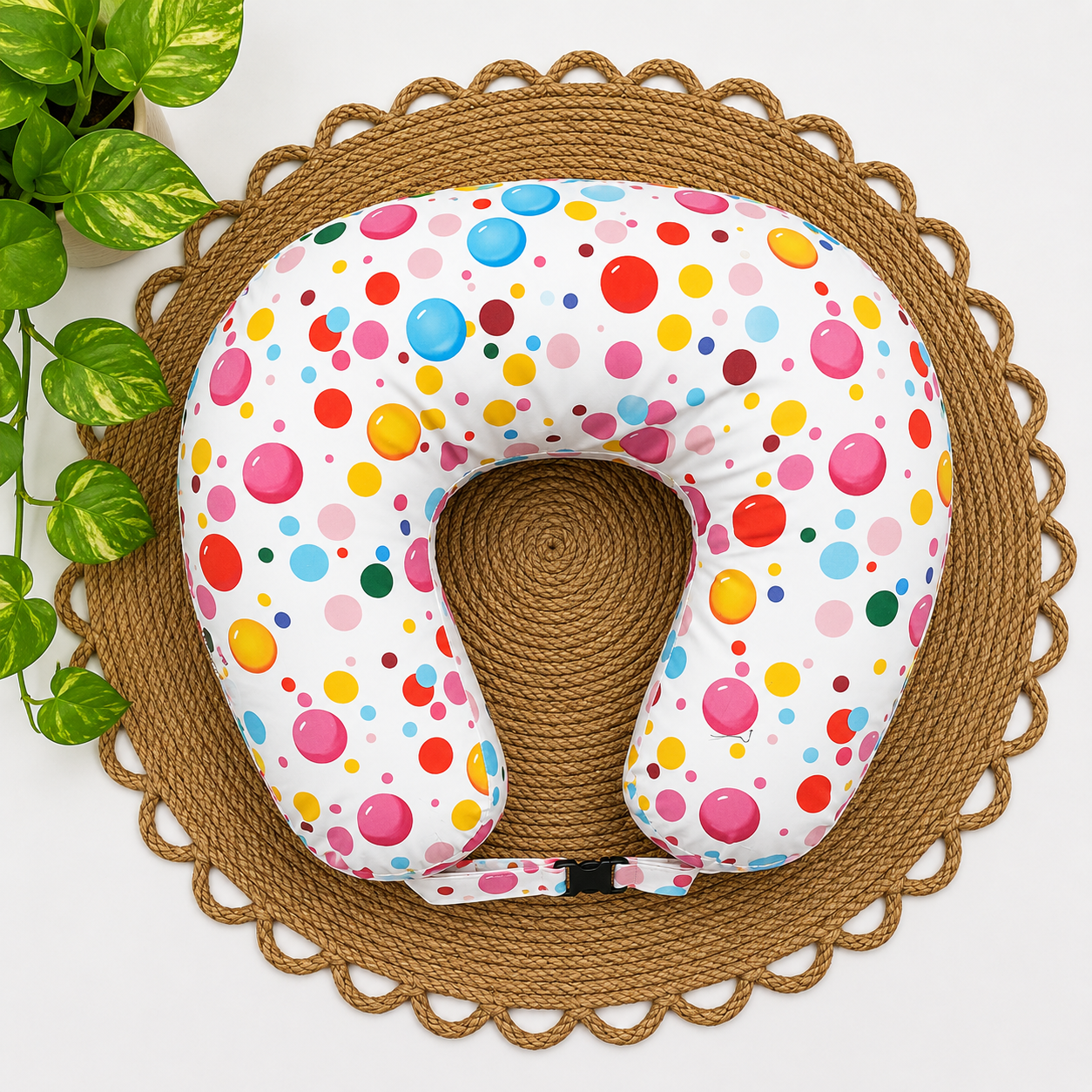 microfibre and pure kapok (ilavam panjju) feeding pillow for new moms (c type feeding pillow)-Multi Rain Drops