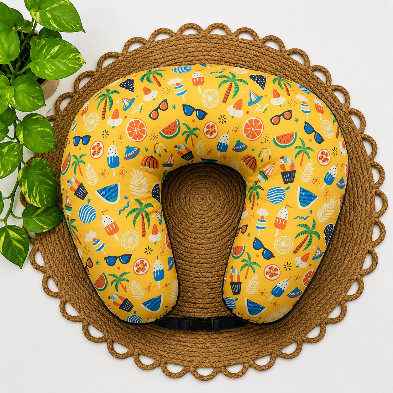 microfibre and pure kapok (ilavam panjju) feeding pillow for new moms (c type feeding pillow)-Yellow Beach