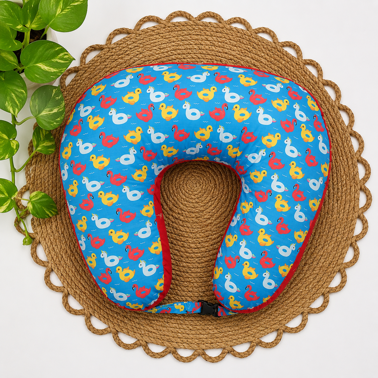 microfibre and pure kapok (ilavam panjju) feeding pillow for new moms (c type feeding pillow)-Blue Ducks
