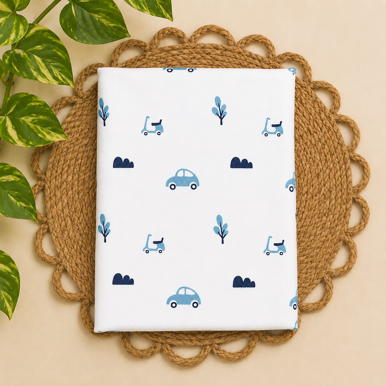 small 100% organic cotton baby mattress protector sheet 60x80cm Blue Vehicles -code:nbe