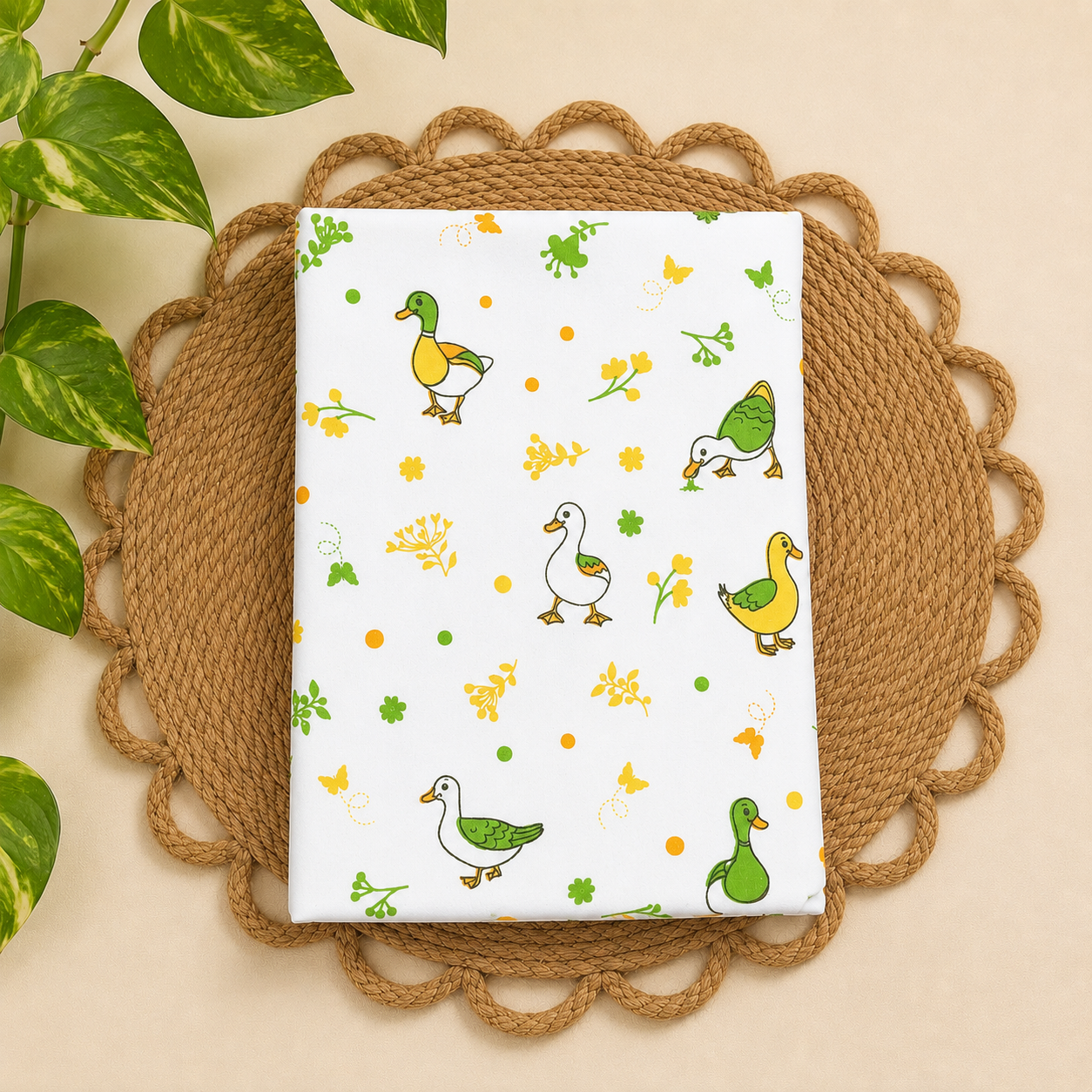 small 100% organic cotton baby mattress protector sheet 60x80cm Green Ducks-code:nbe