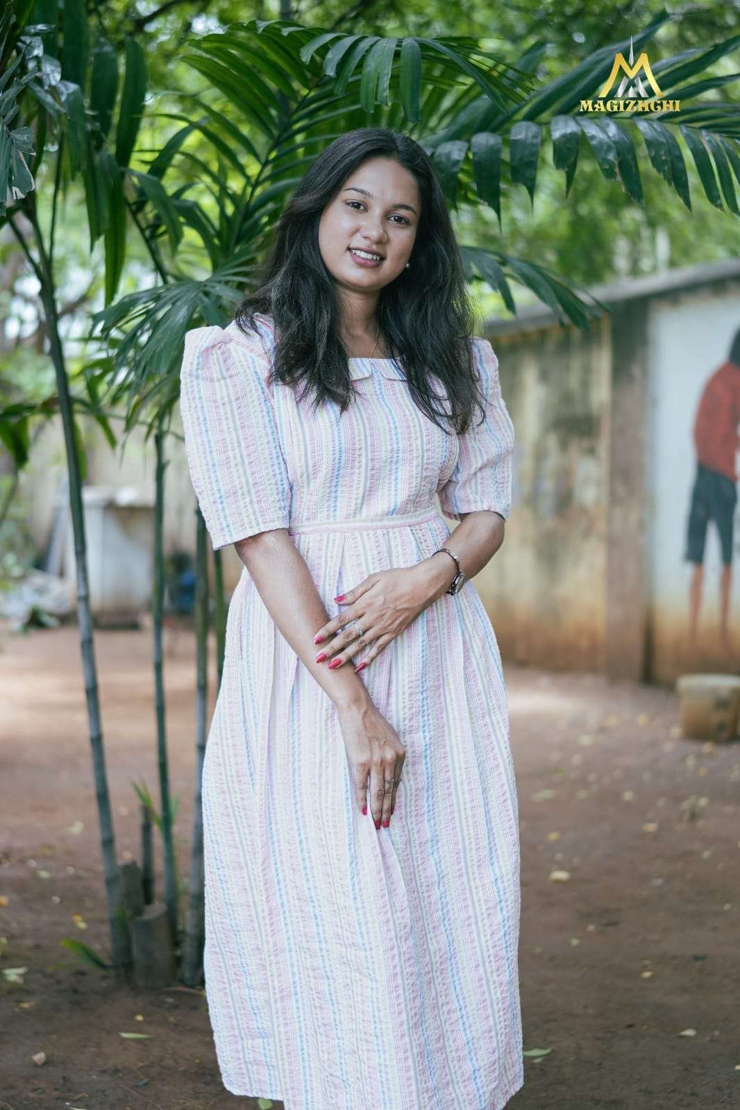 premium Pink Blue  striped popcorn fabric maternity & feeding dress with full lining/ invisible zips