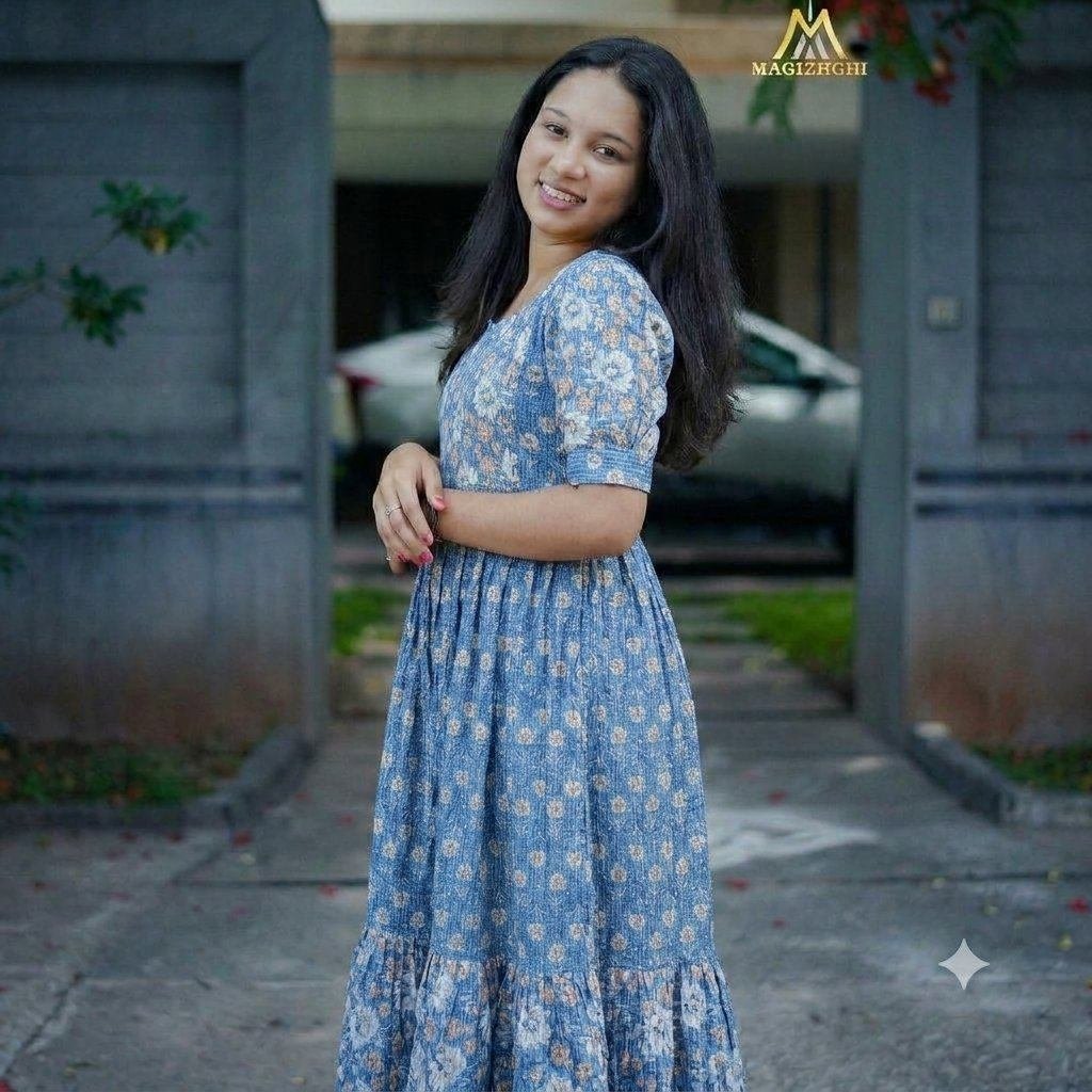 premium kantha cotton feeding dress with lining & pocket-Sky Blue