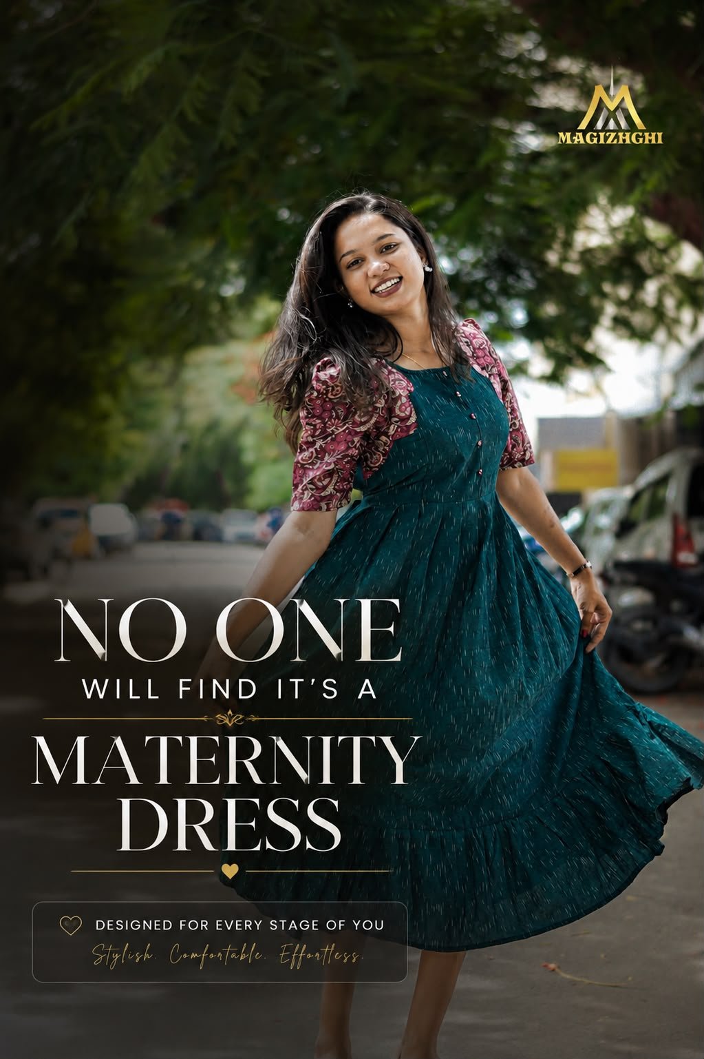 Premium Cotton Ikkat Maternity Feeding Dress with Invisible Zip-DARK GREEN