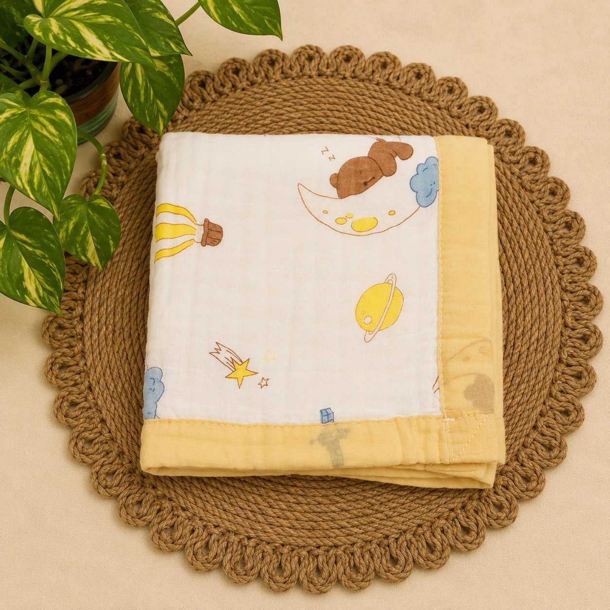 100% cotton muslin baby blanket 6 layer soft blanket muslin blanket for kids baby infants -Yellow Panda