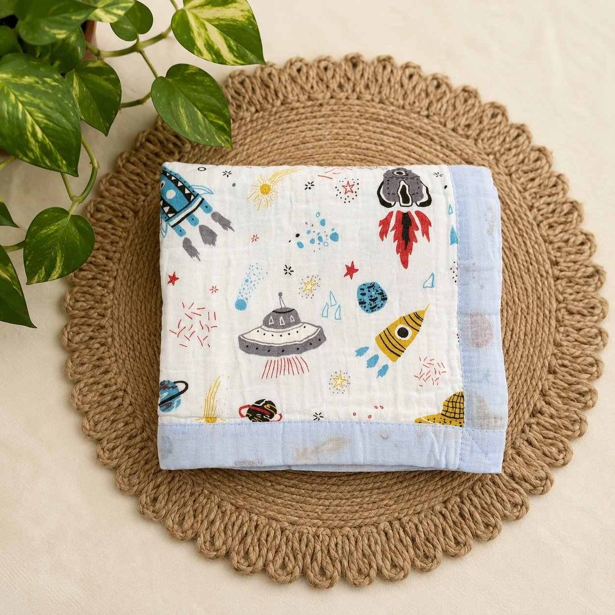 100% cotton muslin baby blanket 6 layer soft blanket muslin blanket for kids baby infants -Blue Space