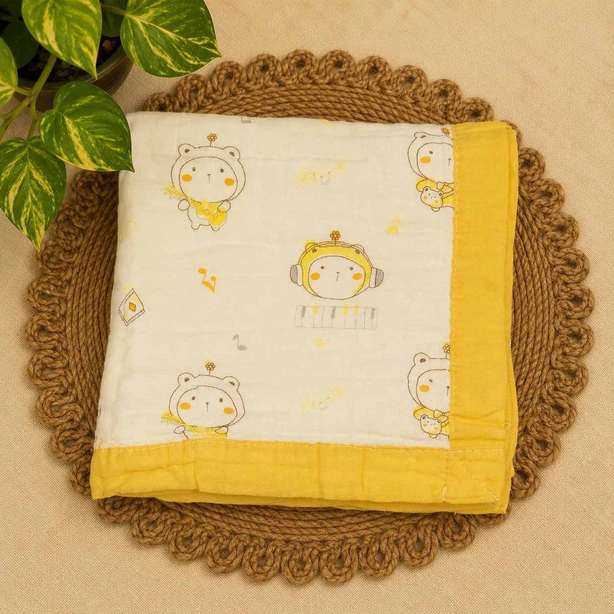 100% cotton muslin baby blanket 6 layer soft blanket muslin blanket for kids baby infants -Yellow with White Panda