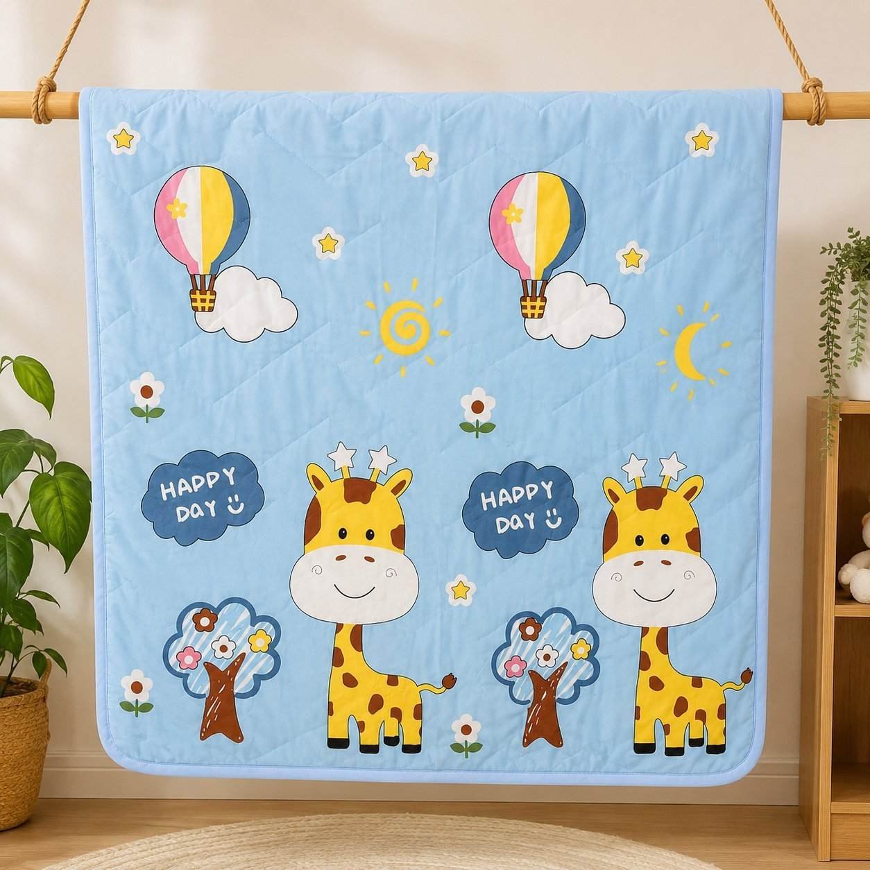 super soft baby blanket with cartoon prints for newborn to 3 years(GIRAFFE)code:nbe,knit