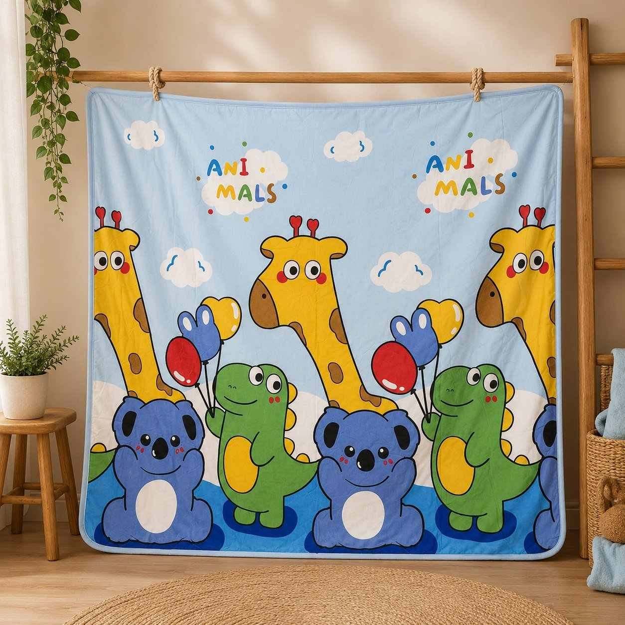 super soft baby blanket with cartoon prints for newborn to 3 years(ANIMALS)code:nbe,knit