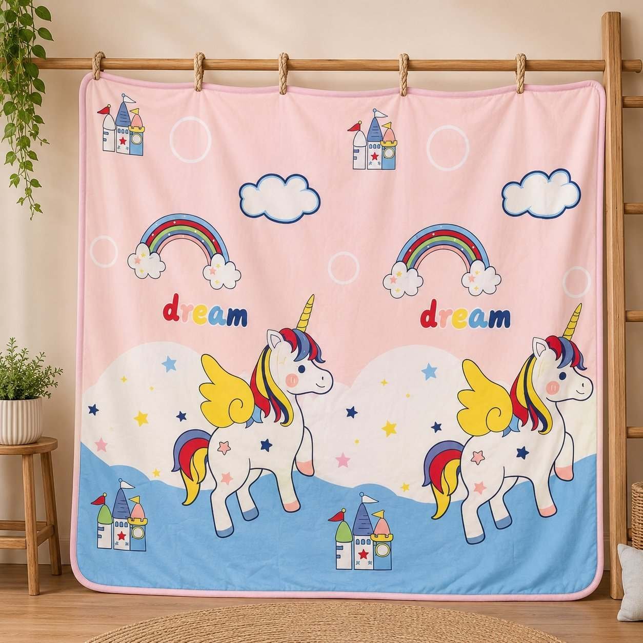 super soft baby blanket with cartoon prints for newborn to 3 years(UNICORN)code:nbe,knit