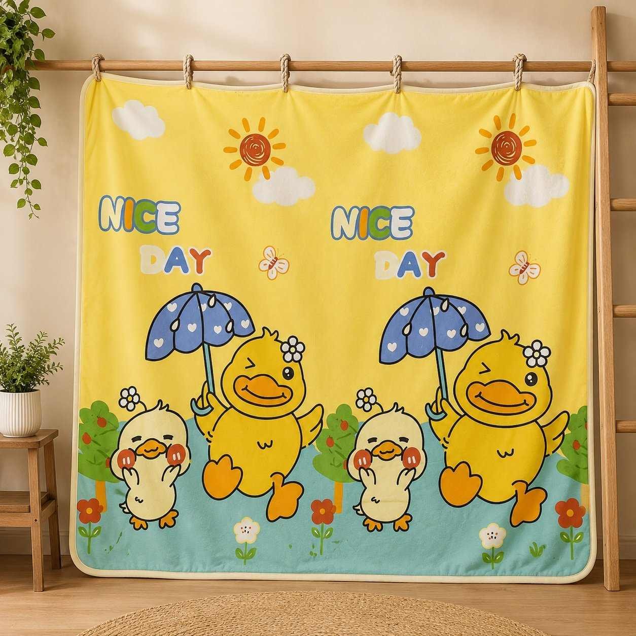 super soft baby blanket with cartoon prints for newborn to 3 years(YELLOWdUCKS)code:nbe,knit