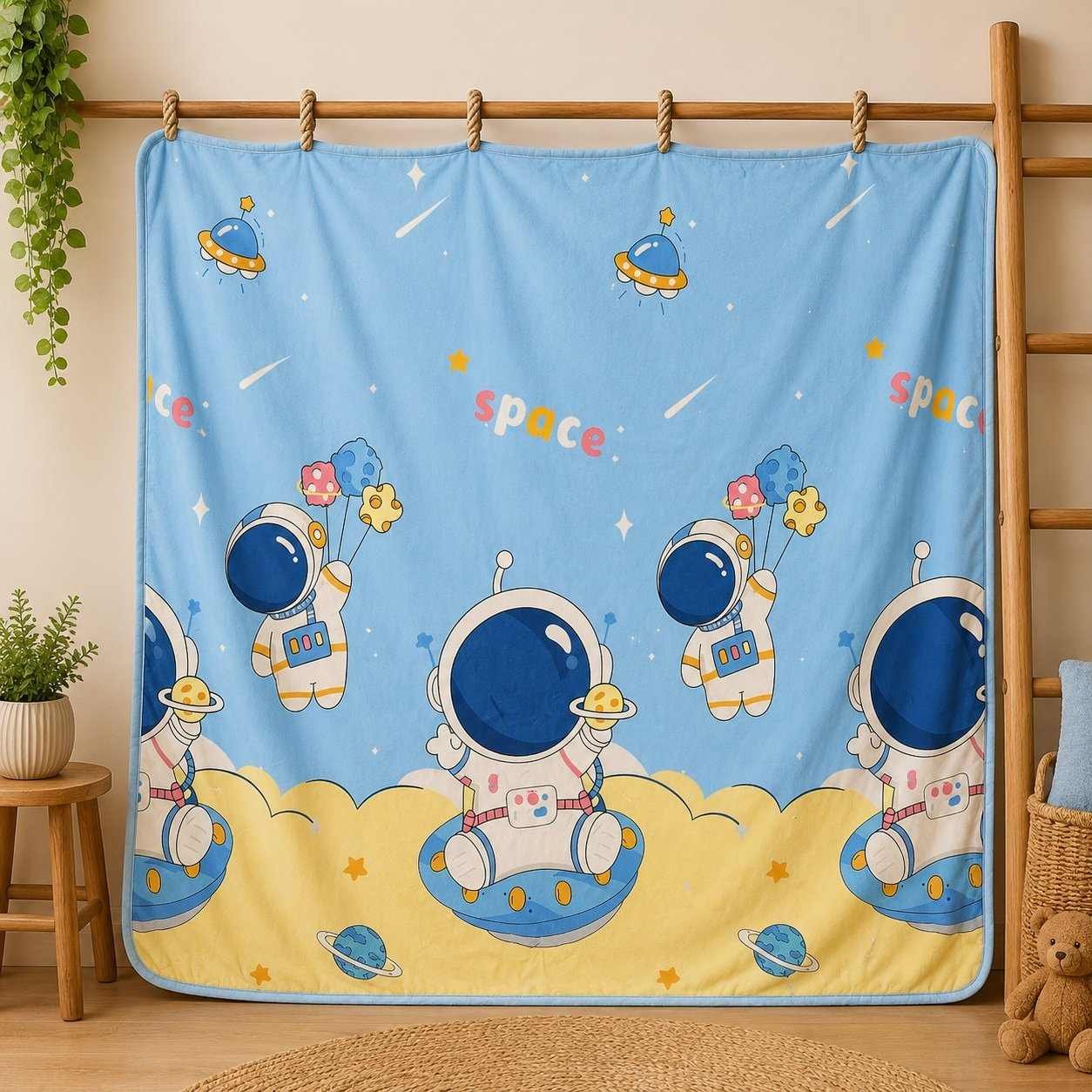 super soft baby blanket with cartoon prints for newborn to 3 years(SPACE)code:nbe,knit