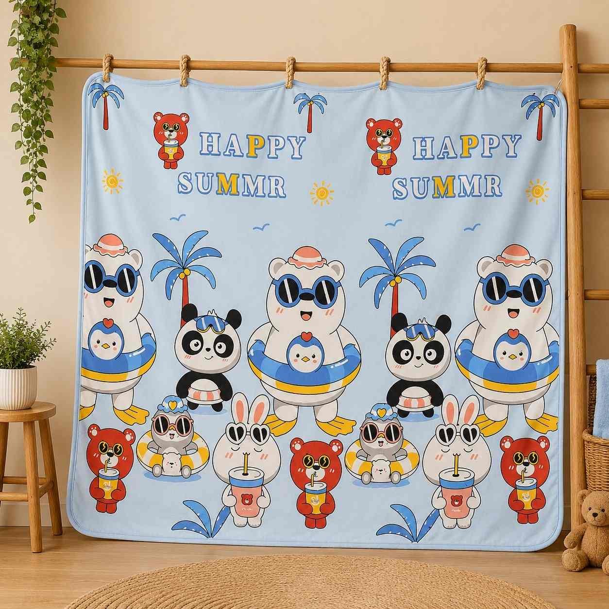 super soft baby blanket with cartoon prints for newborn to 3 years(HAPPY SUMMERcode:nbe,knit