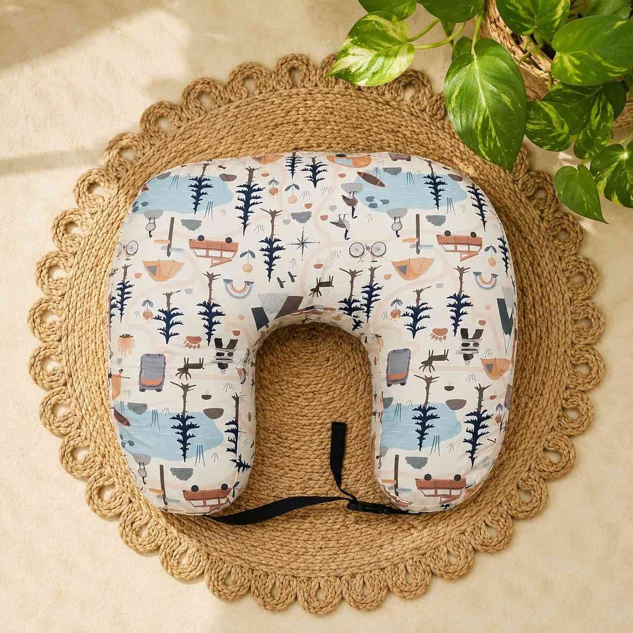 premium extra large c shape feeding pillow with adjustable waist belt & removable washable cover-Forest