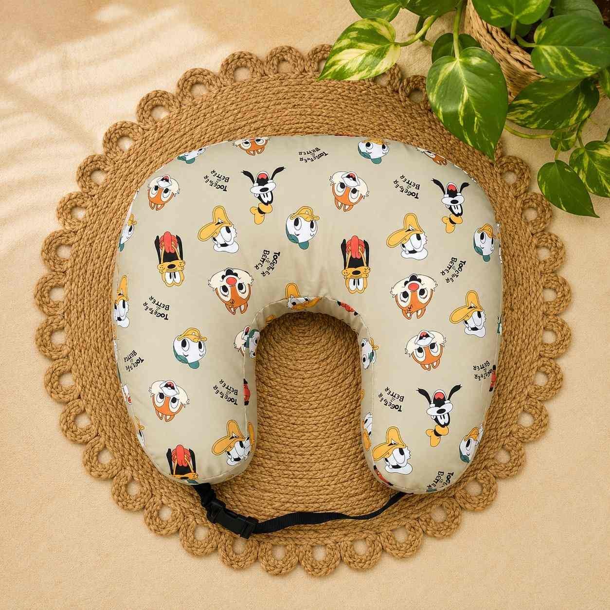 premium extra large c shape feeding pillow with adjustable waist belt & removable washable cover-Cartoon Print