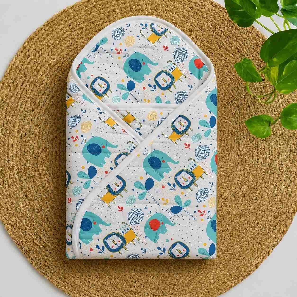 premium soft baby printed wrapper with one small size dry sheet free- White Panda  code:nbe,knit