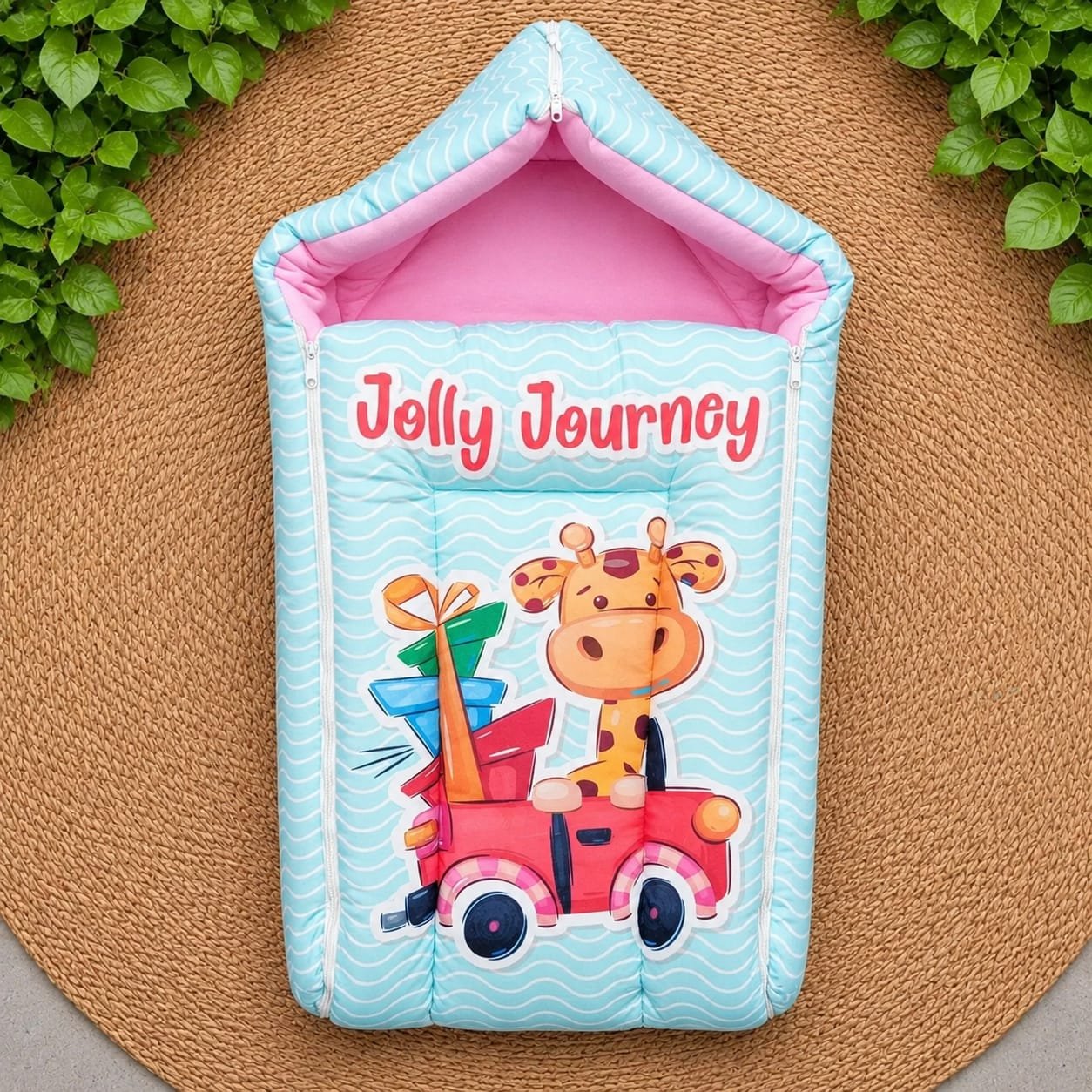 premium carry bed and wrapper -Pink with Giraffe code:nbe,knit