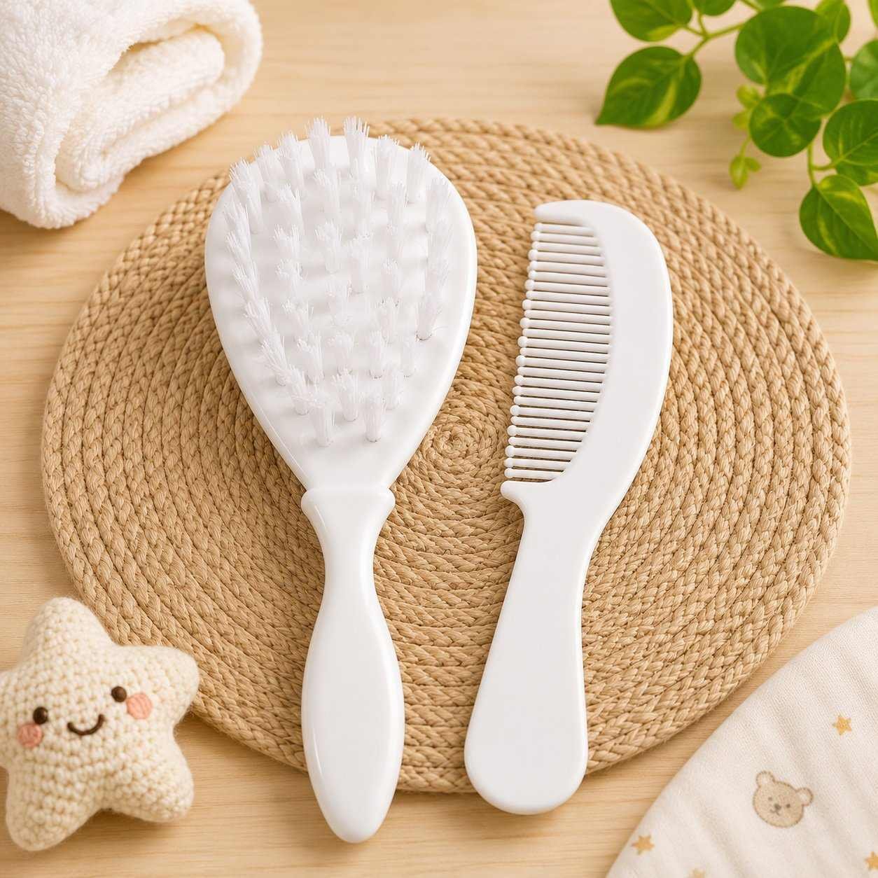 Soft Baby Brush Combo & Ball Tip Comb Set for Newborn Babies –Assorted Prints,CODE:NBE