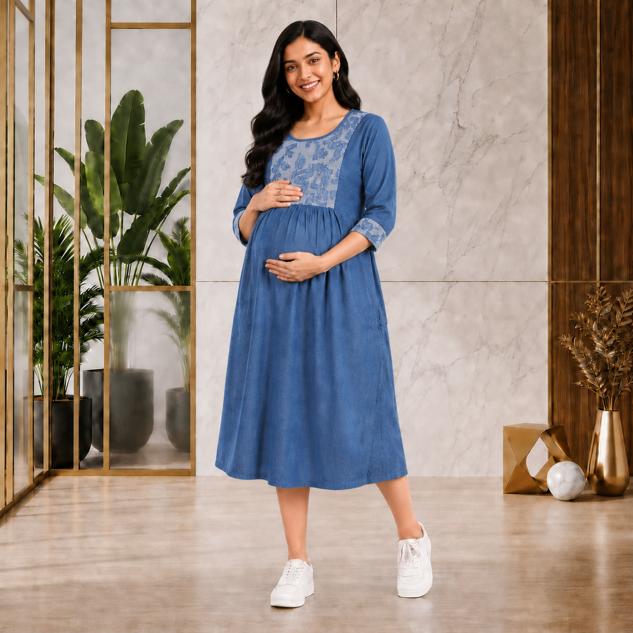 Premium Denim Feeding Dress for Pregnancy & Nursing