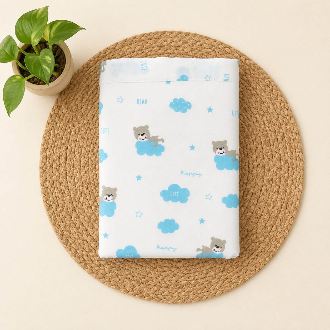 Small 100% organic cotton baby mattress protector sheet 60x80cm -code:nbe -BLUE SKY WITH PANDA