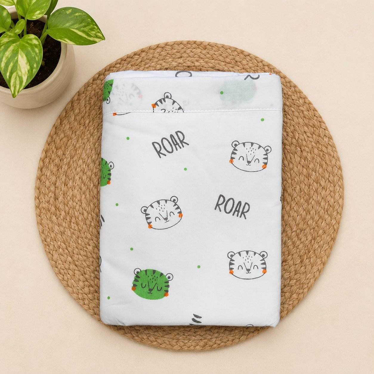 Small 100% organic cotton baby mattress protector sheet 60x80cm -code:nbe -GREEN TIGER