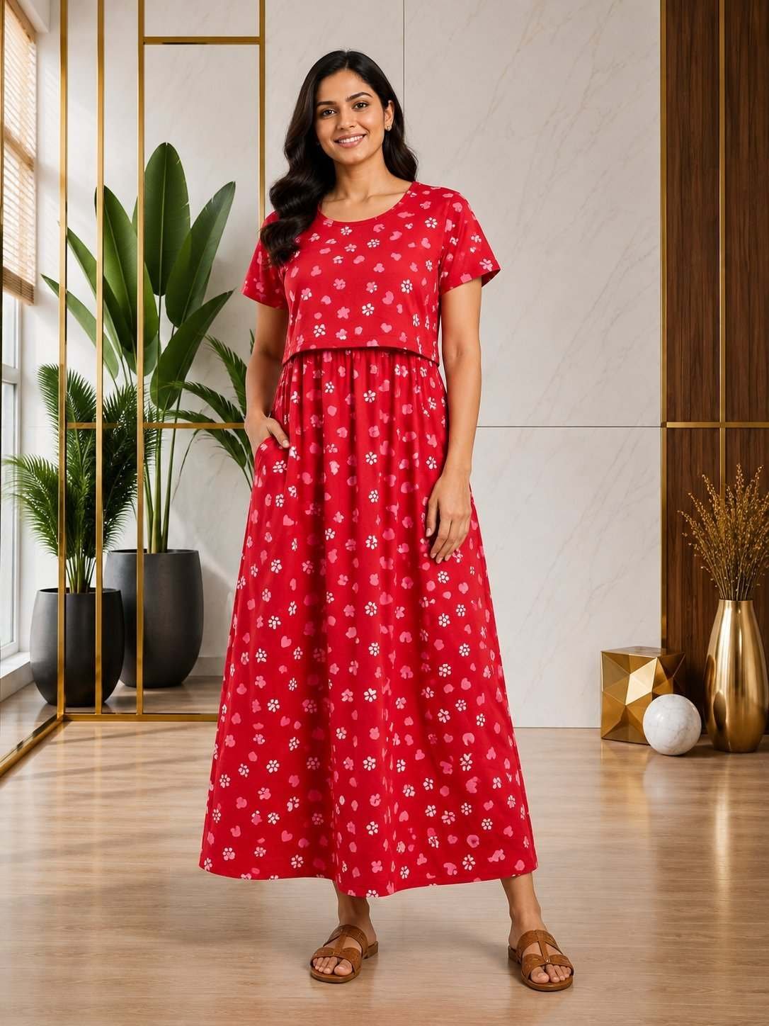 165-175 gsmpremium quality pure knitted cotton feeding lounge wear zipless type-RED LITTLE  HEARTS