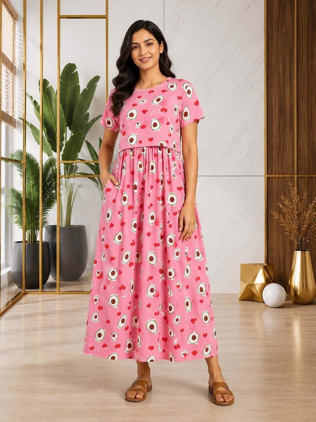165-175 gsmpremium quality pure knitted cotton feeding lounge wear zipless type-PINK AVOCADO