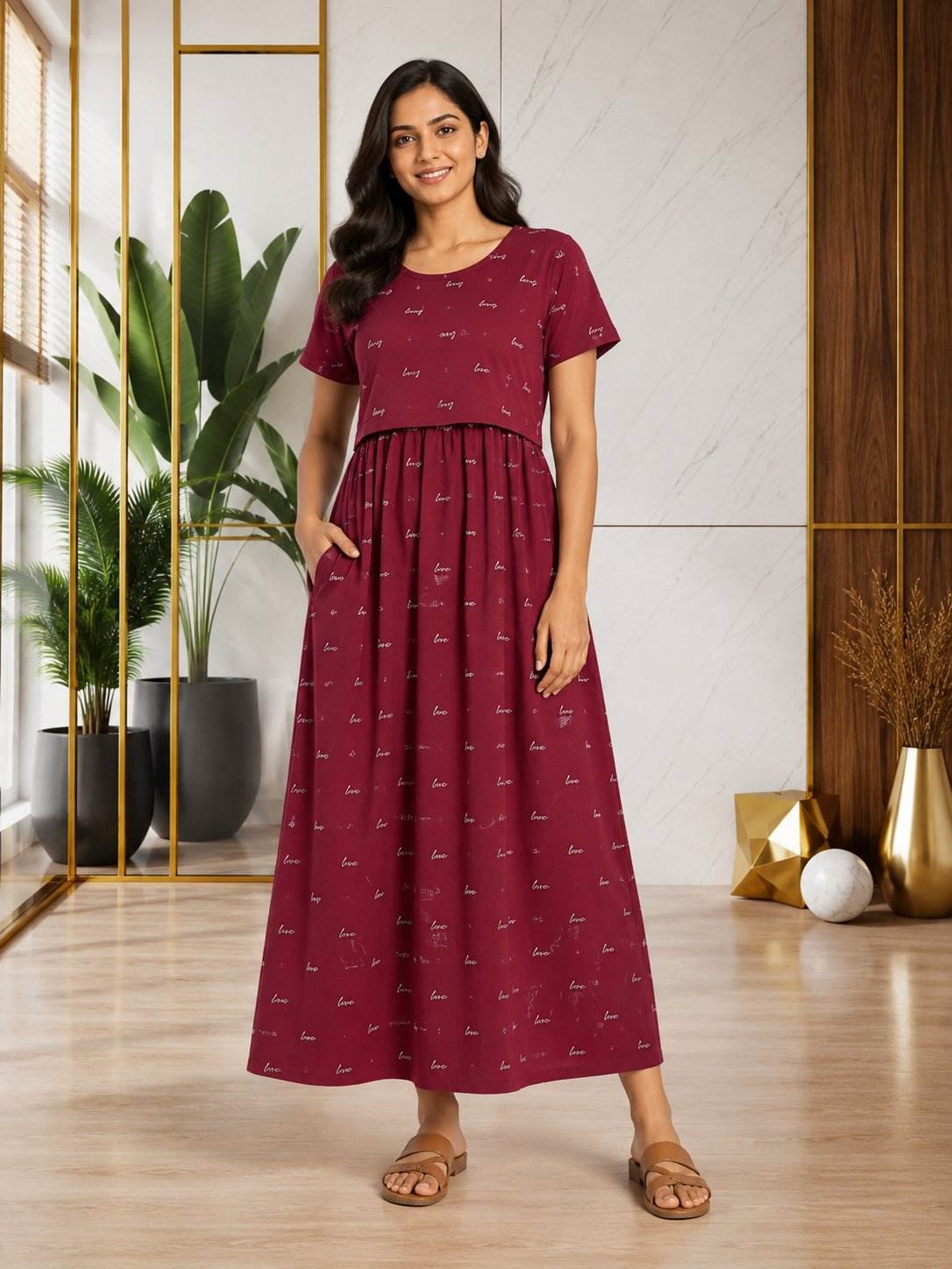 165-175 gsmpremium quality pure knitted cotton feeding lounge wear zipless type-MAROON LOVE