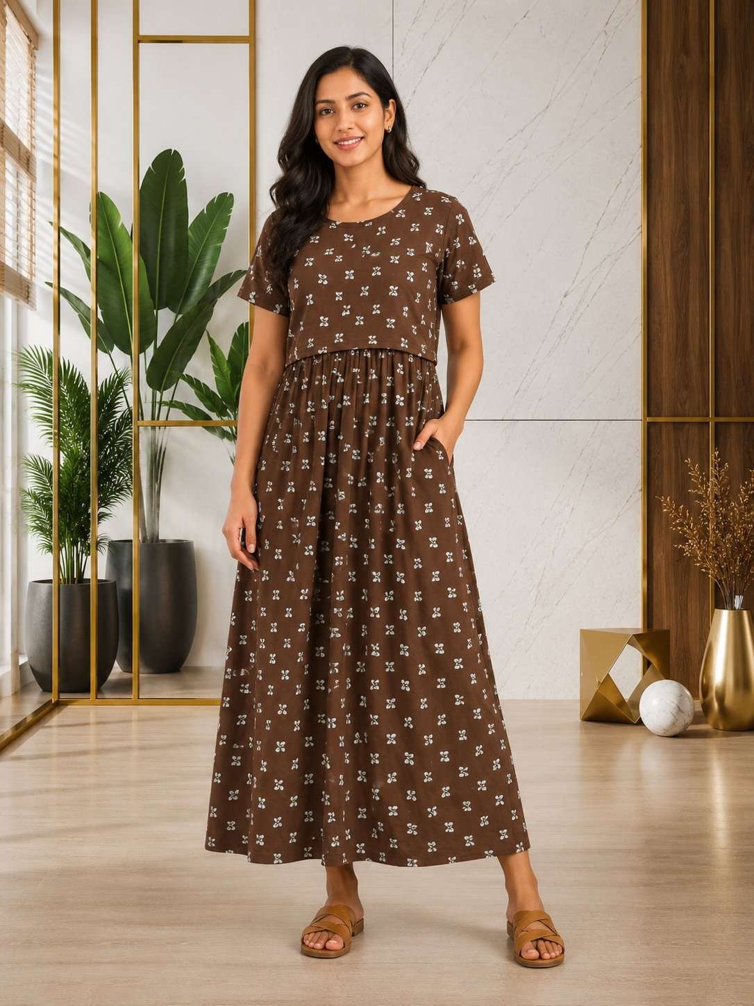 165-175 gsmpremium quality pure knitted cotton feeding lounge wear zipless type-BROWN BOW