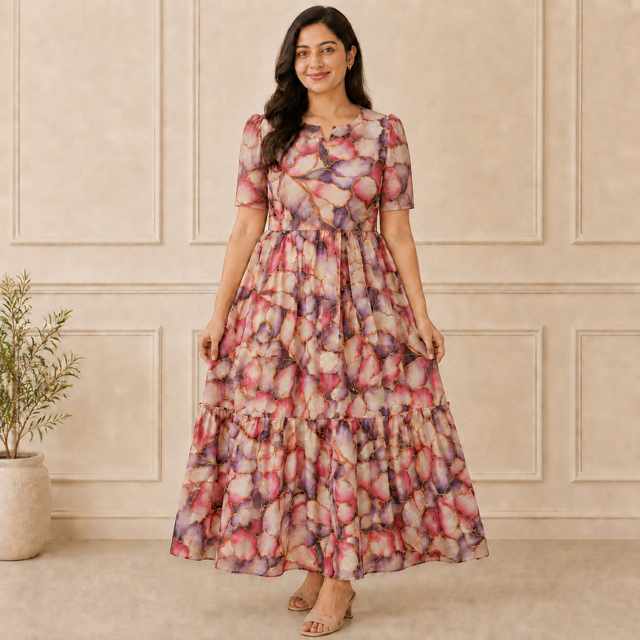 premium cotton Multicolour Abstract Leaf-Petal Print with full Linning