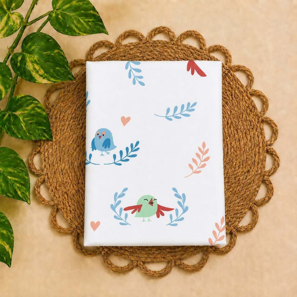 Small 100% organic cotton baby mattress protector sheet 60x80cm Blue Birds -code:nbe