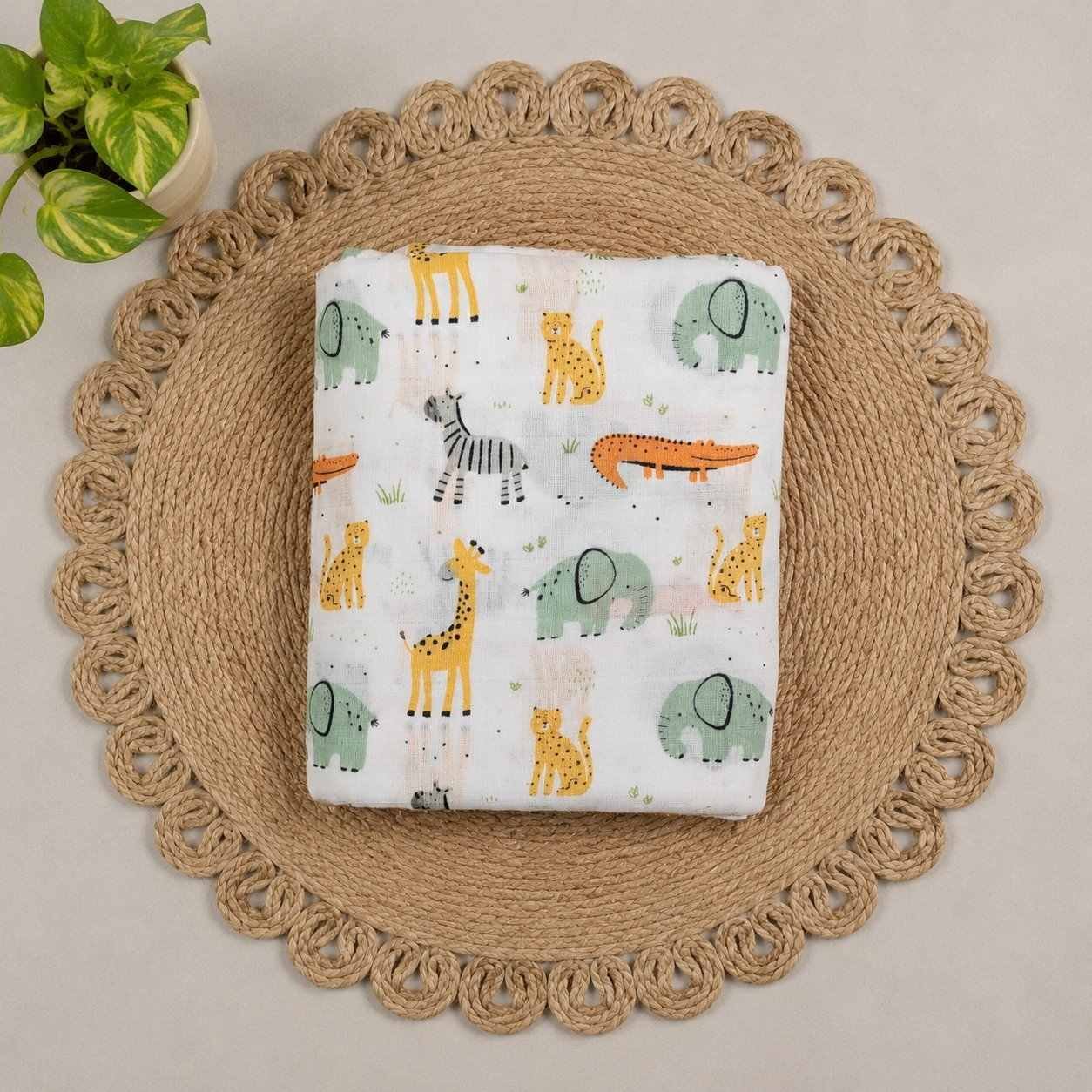 premium muslin cradle cloth 3.5 metre for babies up to 1 year-Jungle Animals prints,nbe