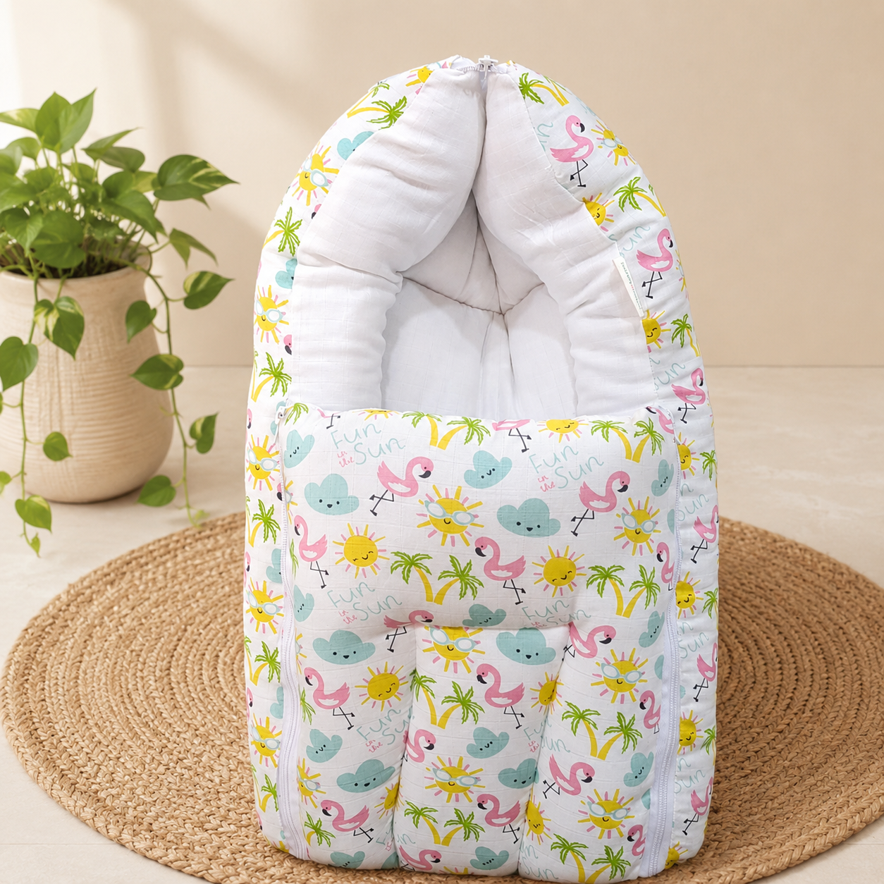 Premium Muslin Baby Carry Bed for Newborns/Soft Carry Bed -flamingo Bird Print