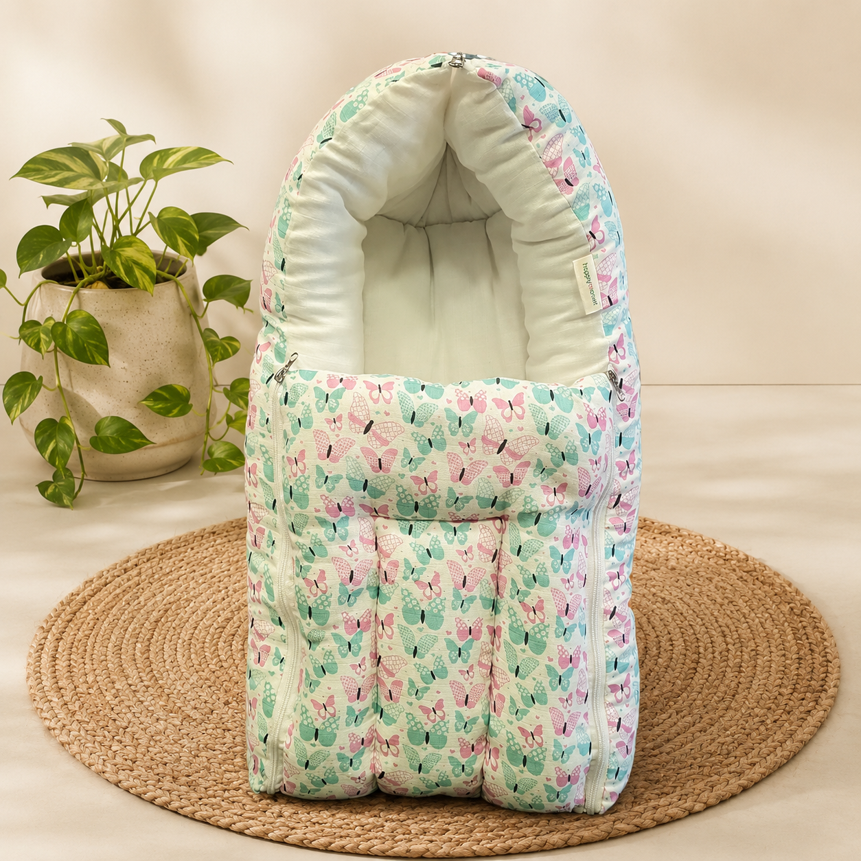 premium muslin baby carry bed for newborns/soft carry bed -Blue-Pink Butterfly print