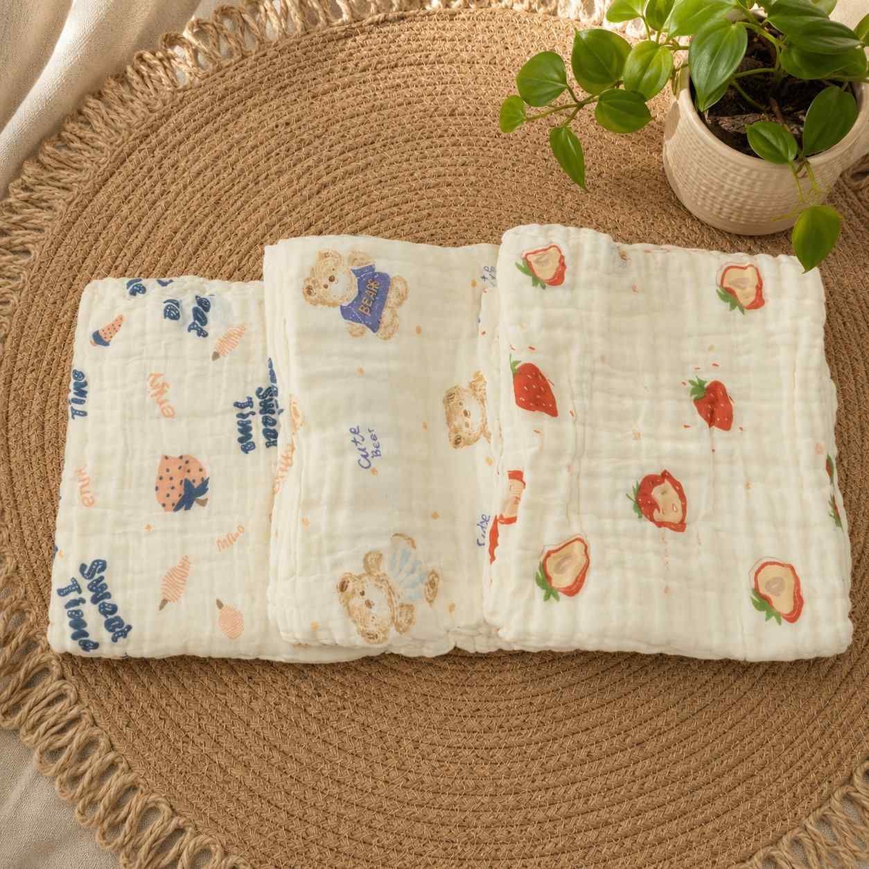 soft 4 layer crinkled muslin baby bath towels Cute Assorted Prints code:nbe