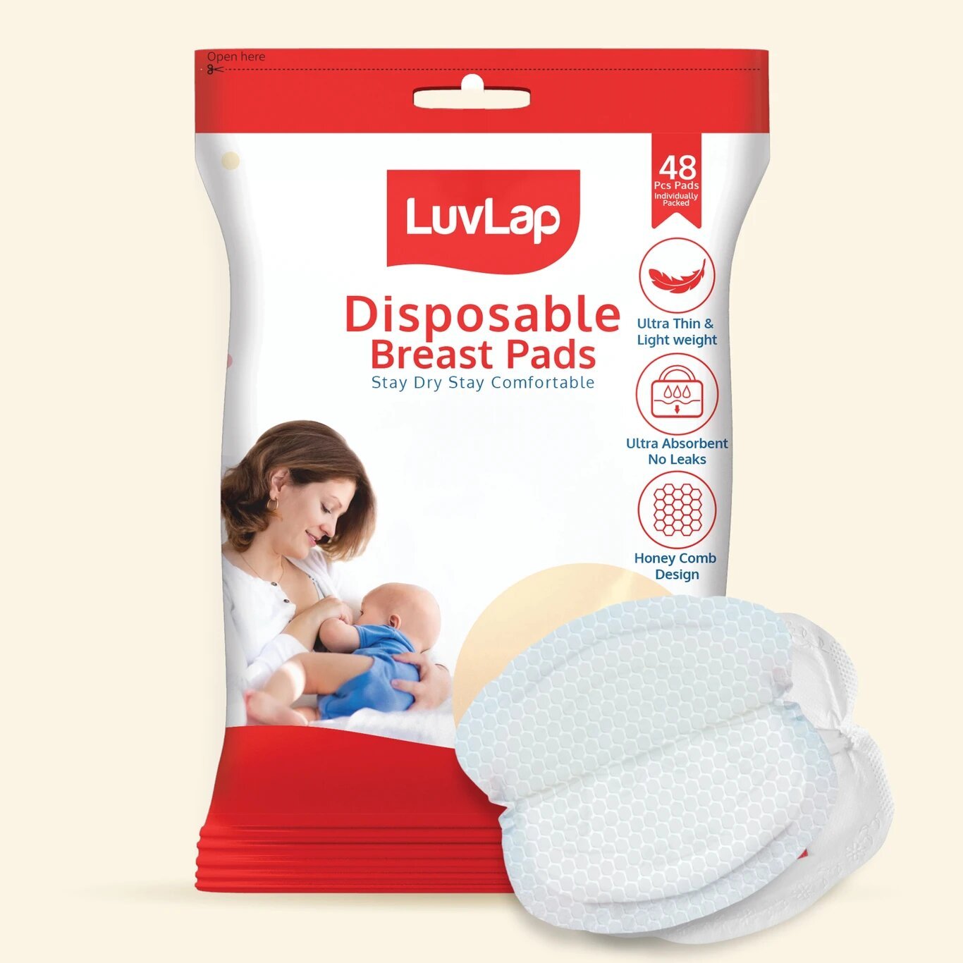 LuvLap Disposable Breast Pads 48 Pieces for Nursing Mothers