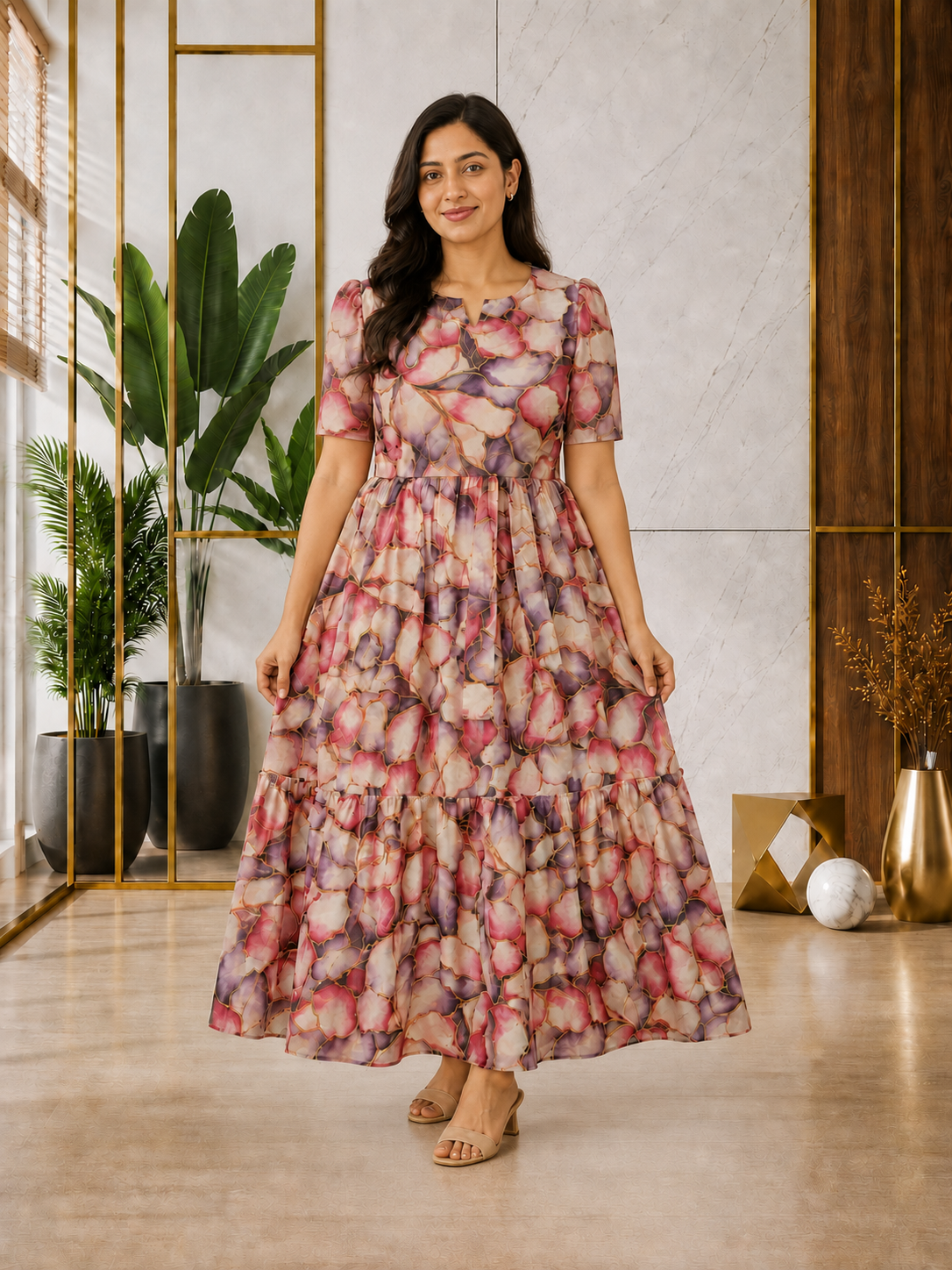 premium cotton Multicolour Abstract Leaf-Petal Print with full Linning