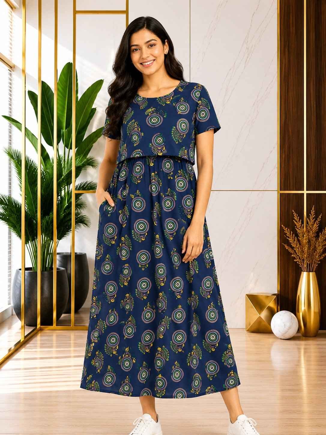 165-175 gsmpremium quality pure knitted cotton feeding lounge wear zipless type-Peacook Prints