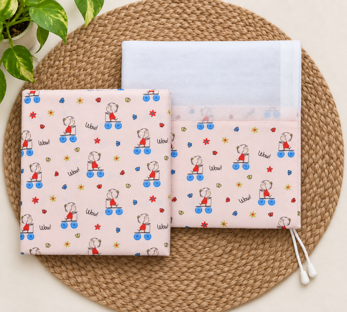 organic cotton thottil/jhula/jhoola cloth cradle for 0-2 years, cradle for baby with musquito net - zip type, hanging cradle - 3.6 meters-Peach With Girl prints