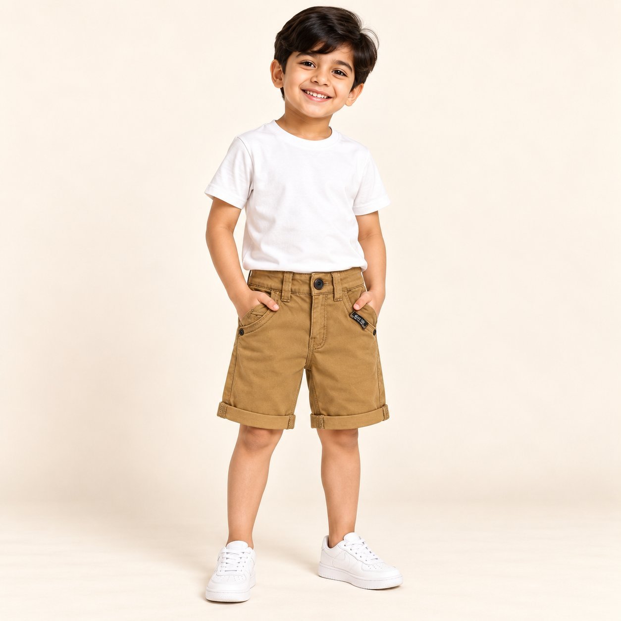 Boys Mustard Cotton Shorts with Pockets and Folded Hem