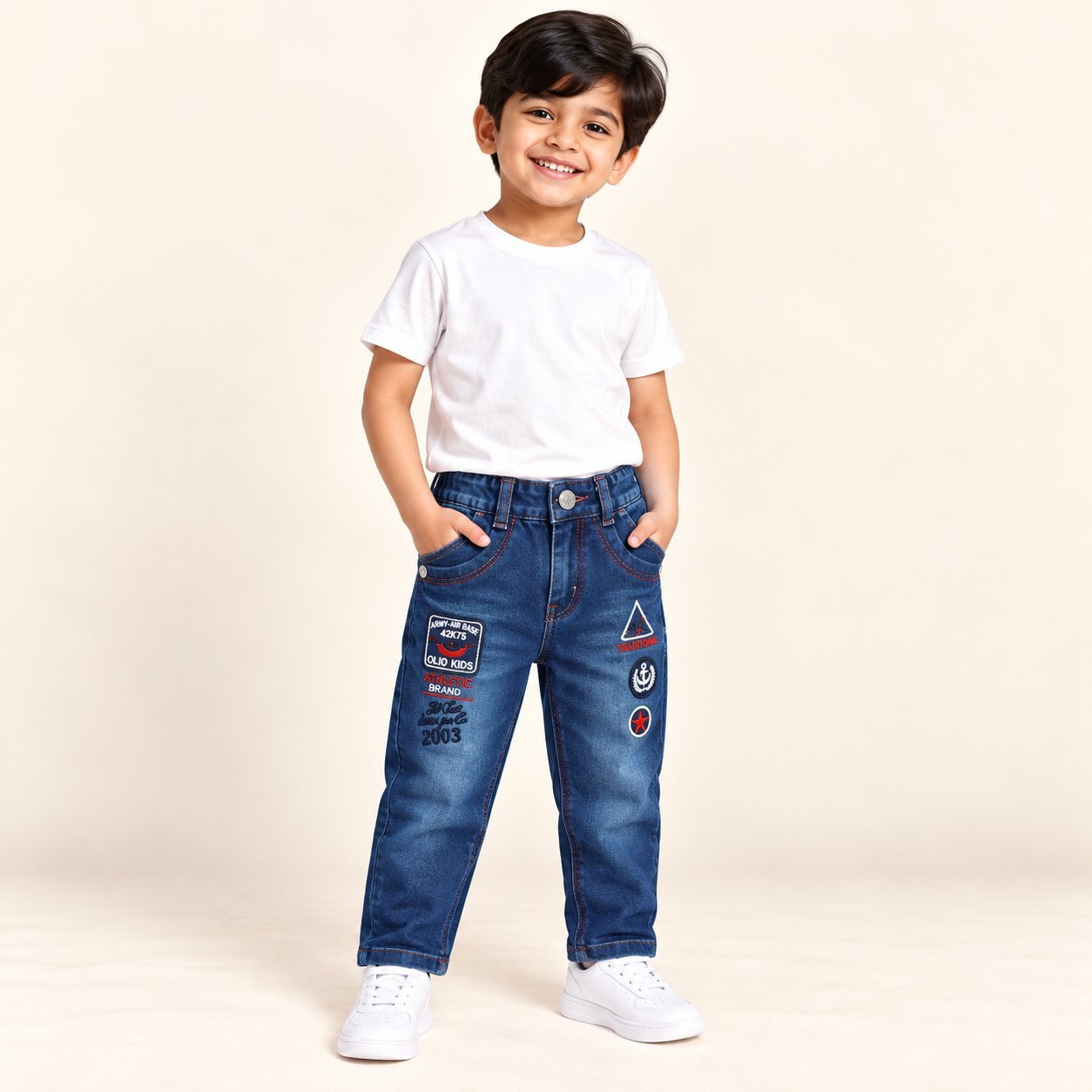 Boys Blue Denim Jeans with Trendy Patch Design