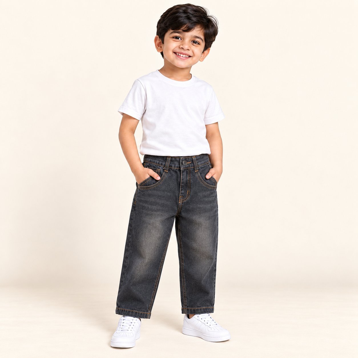 Boys Black Baggy Fit Denim Jeans with Pockets